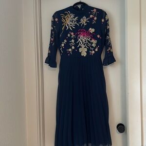 ASOS Navy Dress with Floral Embroidery